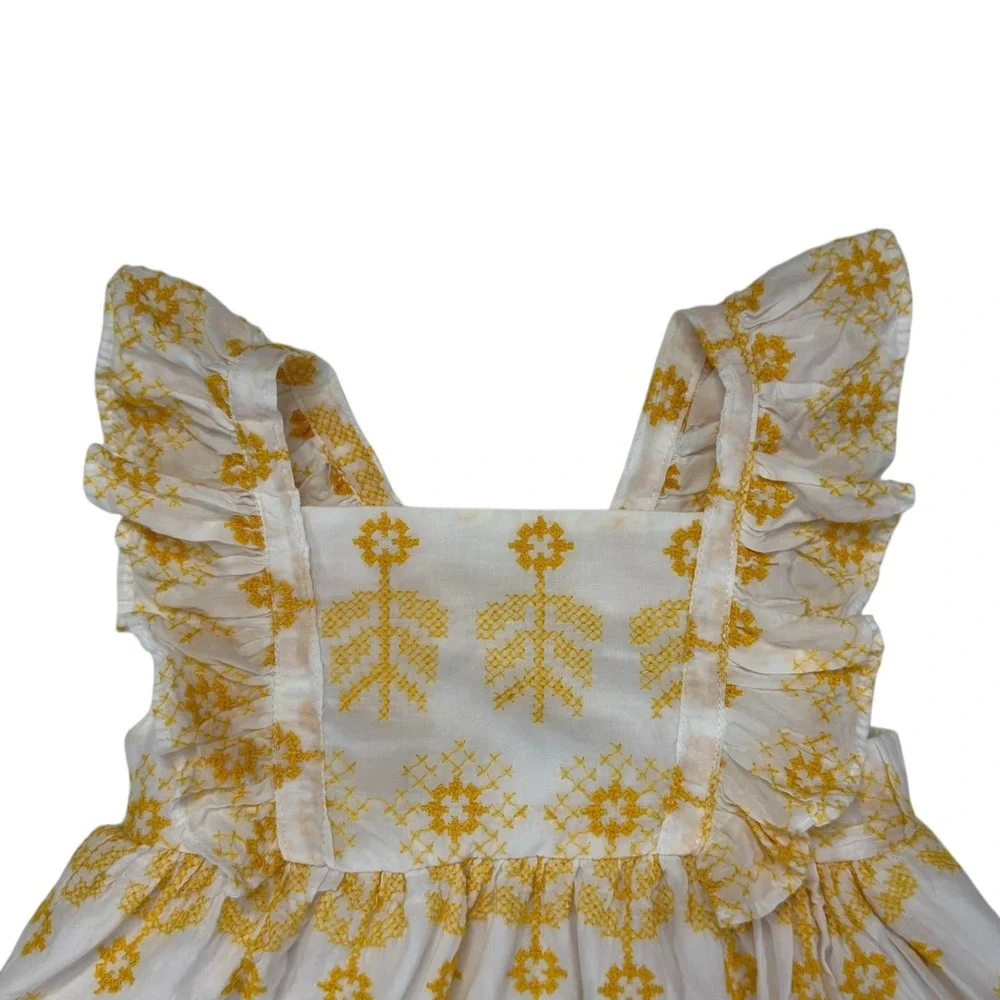 Bonnie Jean Embroidered Ruffle Easter Sun Dress Kids 3T White Yellow Boho Summer - Picture 3 of 11